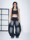 A1 Low Waist Wide Barrel Ladies Jeans -  Greyish Black