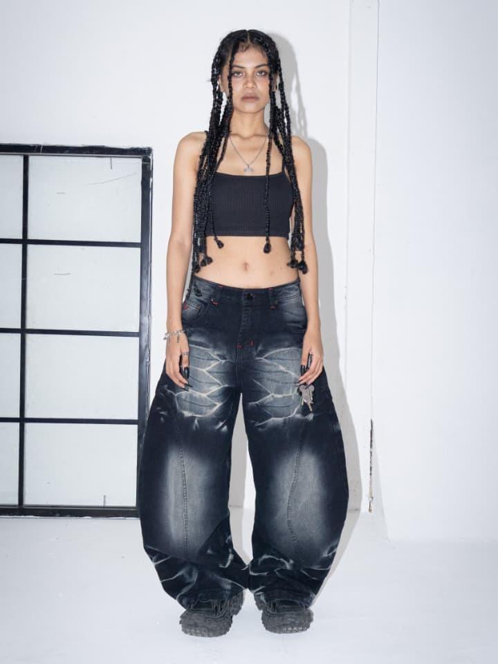 A1 Low Waist Wide Barrel Ladies Jeans -  Greyish Black