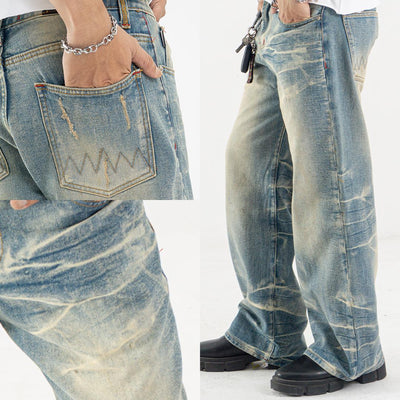 H1 Low Waist Baggy Ladies Jeans - Cream Blue