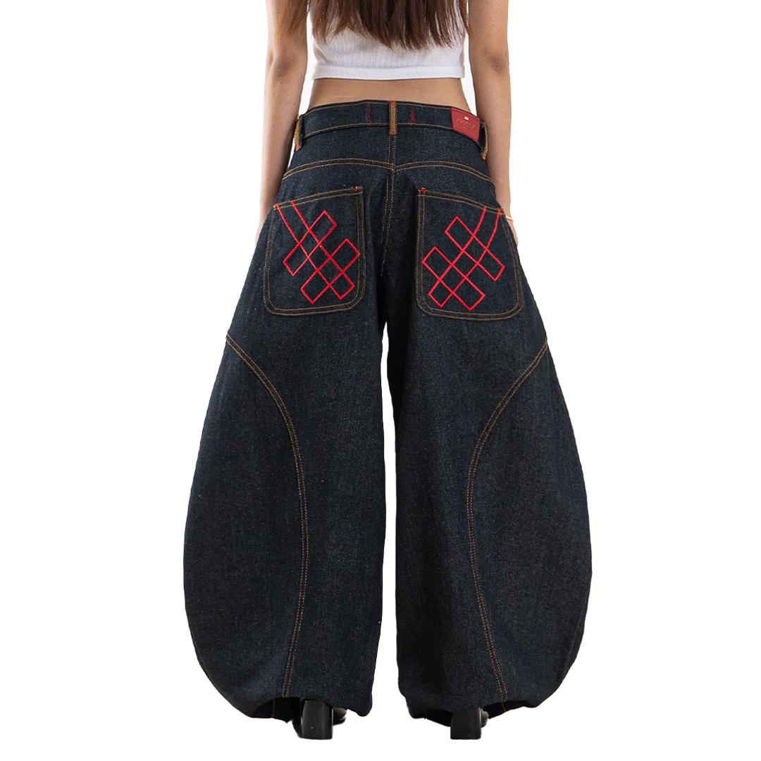 A1 Low Waist Wide Barrel Ladies Jeans - Raw Denim