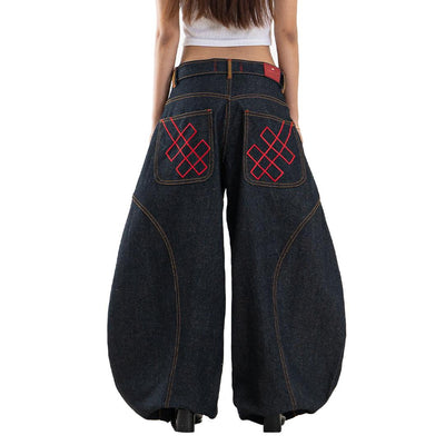 A1 Low Waist Wide Barrel Ladies Jeans - Raw Denim