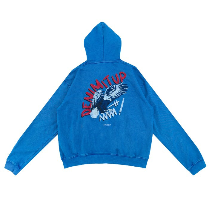 Denimitup Garuda Trilogo Embroidered Zip Hoodie - Benhur Washed Blue - Hoodie