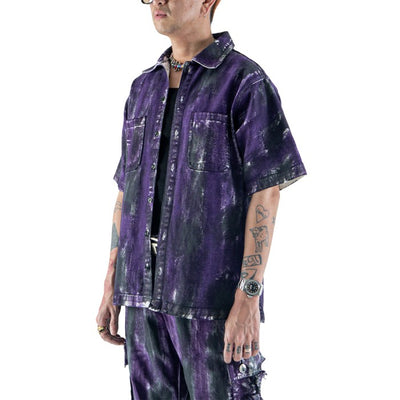 DENIMITUP embroidered work denim shirt - Chroma purple x Roycdc - Baju Pria