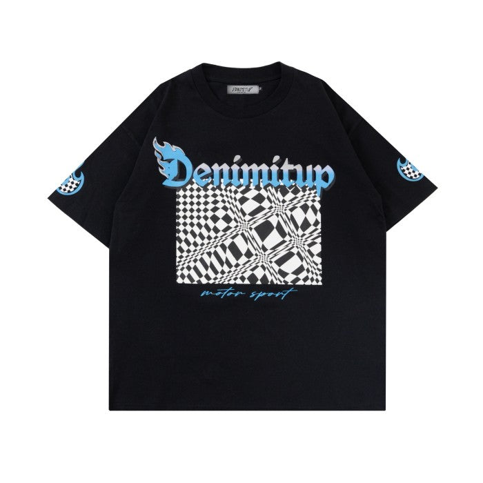 DENIMITUP Cheqered Flag Tee - Japan Black - Baju Pria