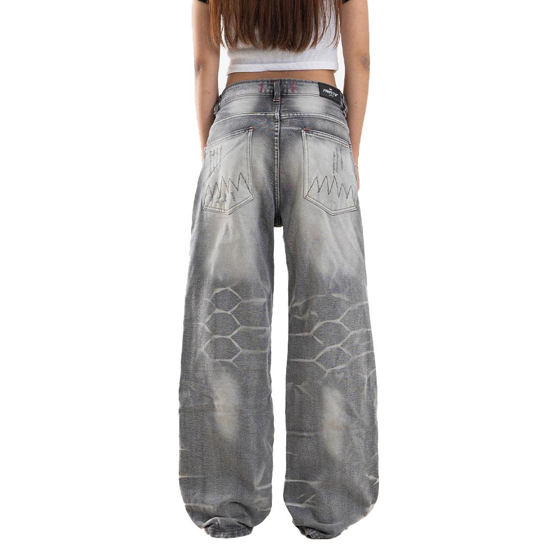 H1 Low Waist Baggy Songket Ladies Jeans - Iron Grey - Jeans
