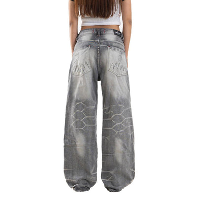 H1 Low Waist Baggy Songket Ladies Jeans - Iron Grey - Jeans