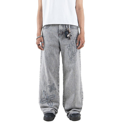 H1 Baggy Batik Embroidered - Snowish Asphalt Grey - Celana Jeans