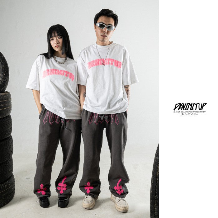 DENIMITUP Logo Tee - Pink On White - T-Shirt