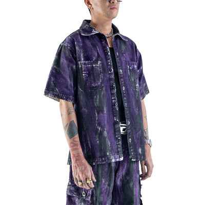 DENIMITUP embroidered work denim shirt - Chroma purple x Roycdc - Baju Pria