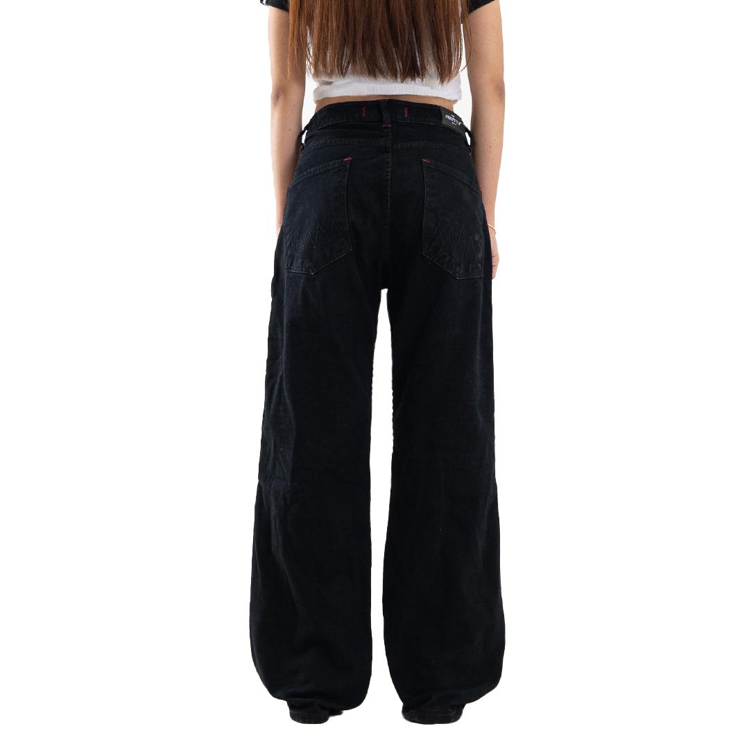 H1 Low Waist Baggy Moto Biker Ladies Jeans - Black