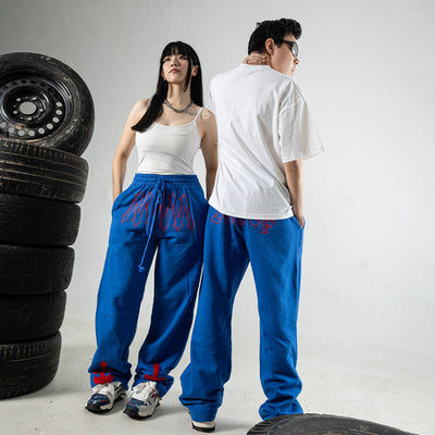 DENIMITUP H zigzag sweat pants - Sonic Blue - Long Pants