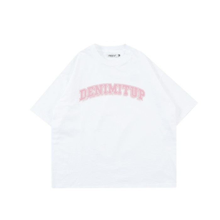 DENIMITUP Logo Tee - Pink On White - T-Shirt