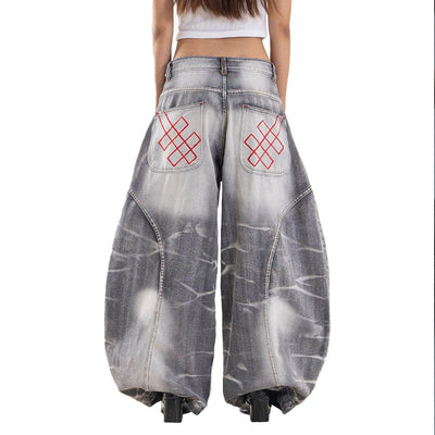 A1 Low Waist Wide Barrel Ladies Jeans - Titanium Grey