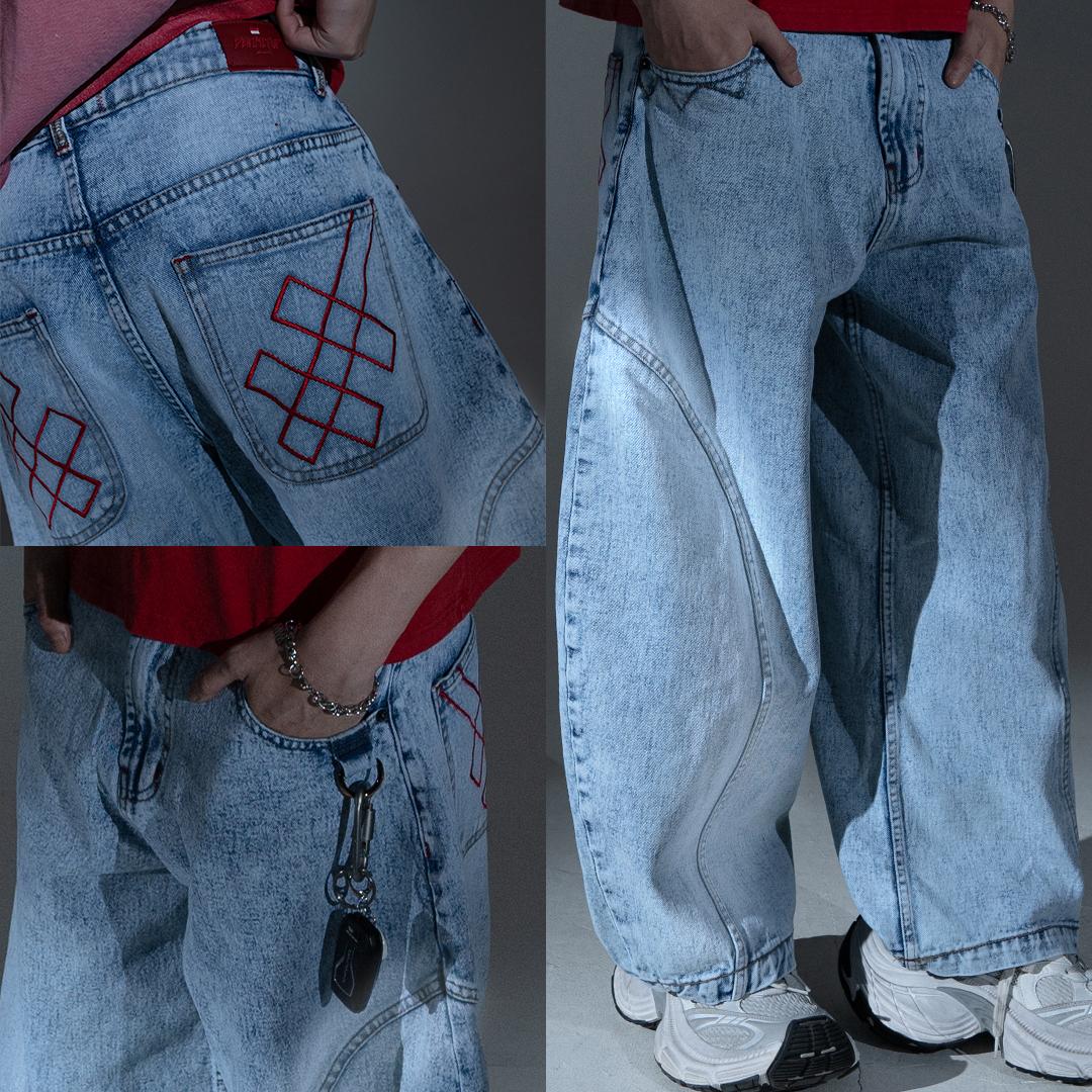 A1 Low Waist Wide Barrel Ladies Jeans - Grain Dual Ice Blue
