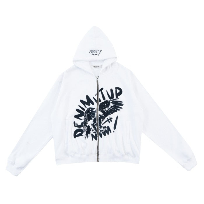 DENIMITUP Garuda Double Zip Hoodie - White - Hoodie