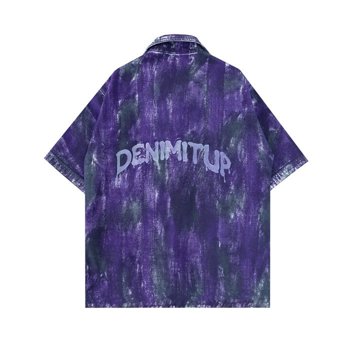 DENIMITUP embroidered work denim shirt - Chroma purple x Roycdc - Baju Pria