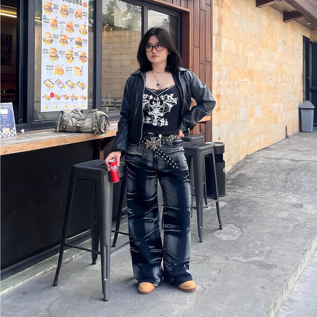H1 Low Waist Baggy Ladies Jeans - Charcoal