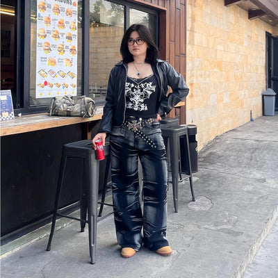 H1 Low Waist Baggy Ladies Jeans - Charcoal