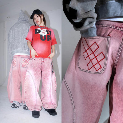 A1 Low Waist Wide Barrel Ladies Jeans - Grain Dual Pink