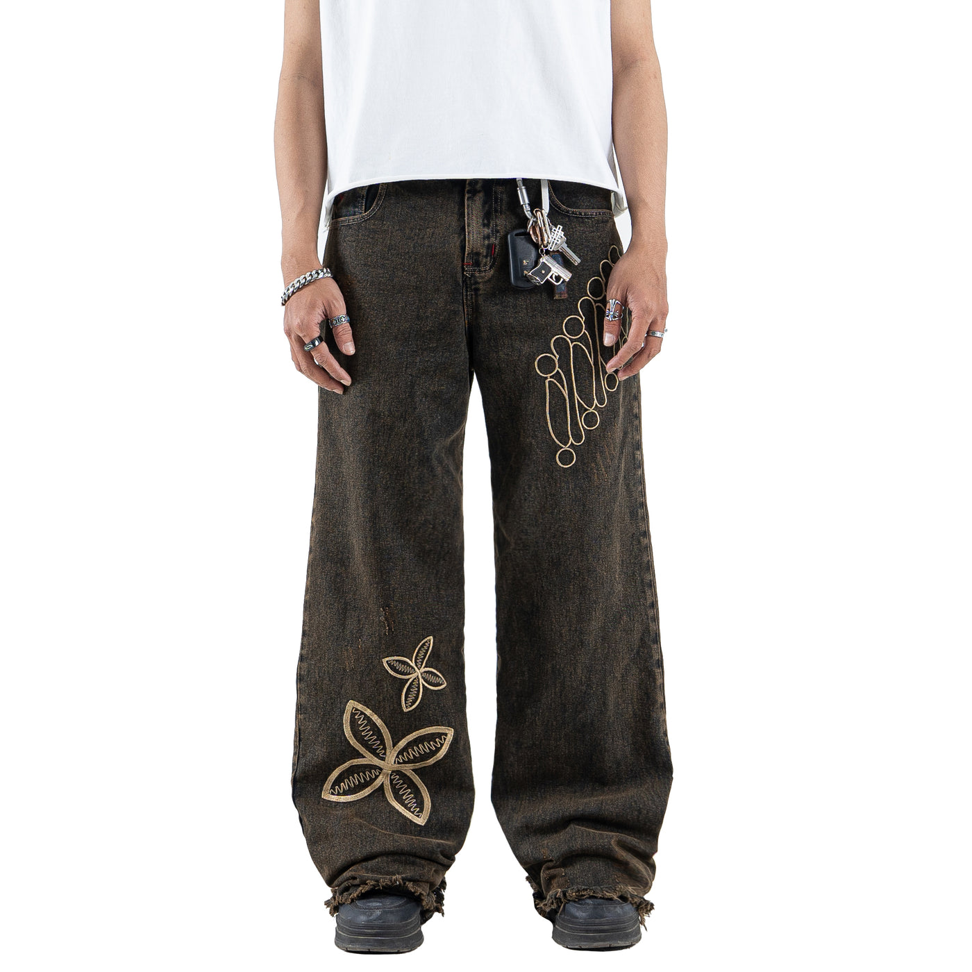 H1 Baggy Batik Embroidered - Snowish Cognac Brown - Jeans Pants