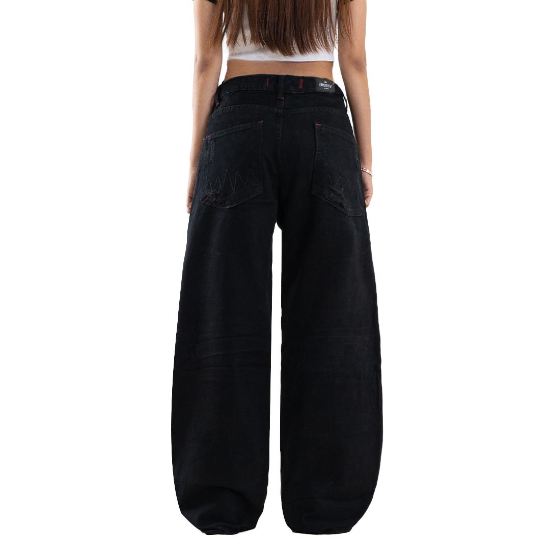 H1 Low Waist Baggy Biker Batik Zip Ladies - Black