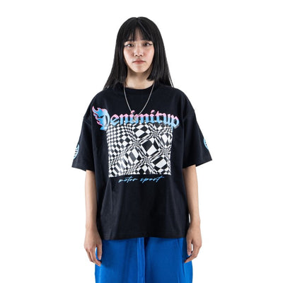 DENIMITUP Cheqered Flag Tee - Japan Black - Baju Pria