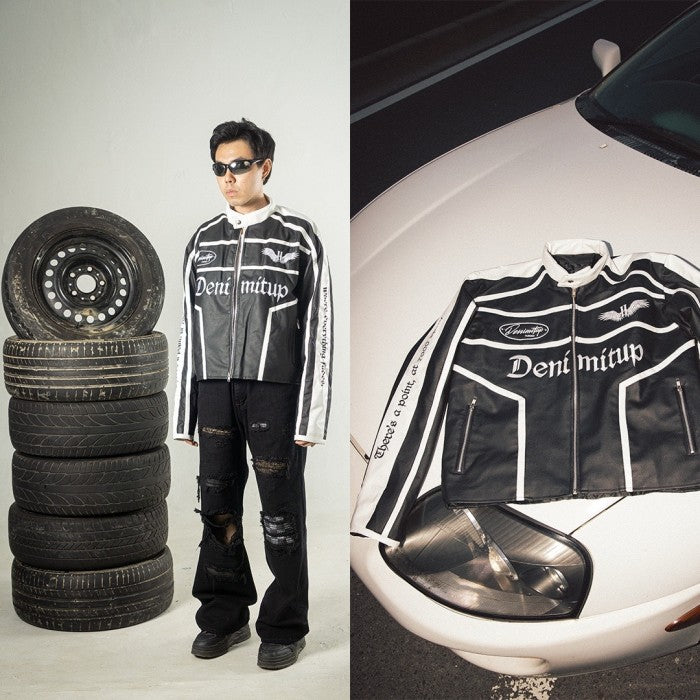 DENIMITUP motorsport leather jacket - Asphalt Black - Jacket