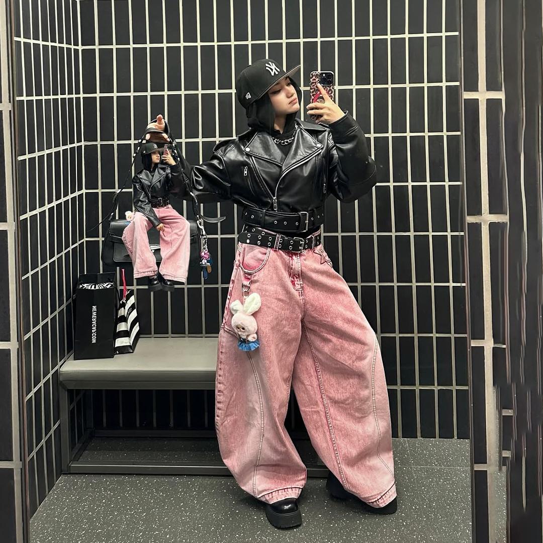 A1 Low Waist Wide Barrel Ladies Jeans - Grain Dual Pink