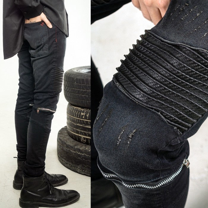 M1 Carbon Biker Zip  - Tire Black - Celana Jeans