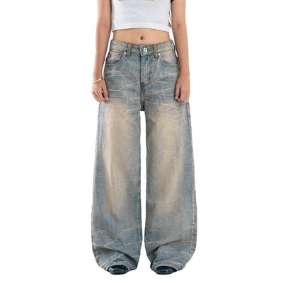 H1 Low Waist Baggy Ladies Jeans - Cream Blue