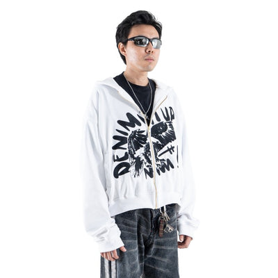 DENIMITUP Garuda Double Zip Hoodie - White - Hoodie pria