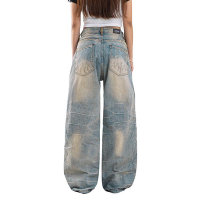 H1 Low Waist Baggy Ladies Jeans - Cream Blue