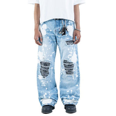 H1 Baggy Songket - Light Blue Splashes - Celana Jeans