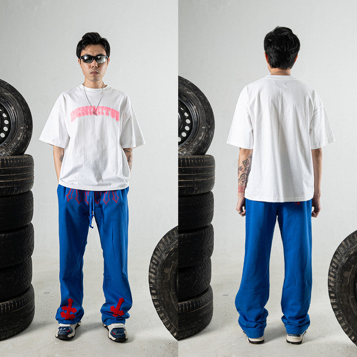 DENIMITUP H zigzag sweat pants - Sonic Blue - Long Pants