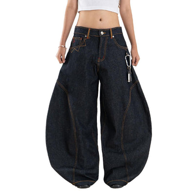 A1 Low Waist Wide Barrel Ladies Jeans - Raw Denim