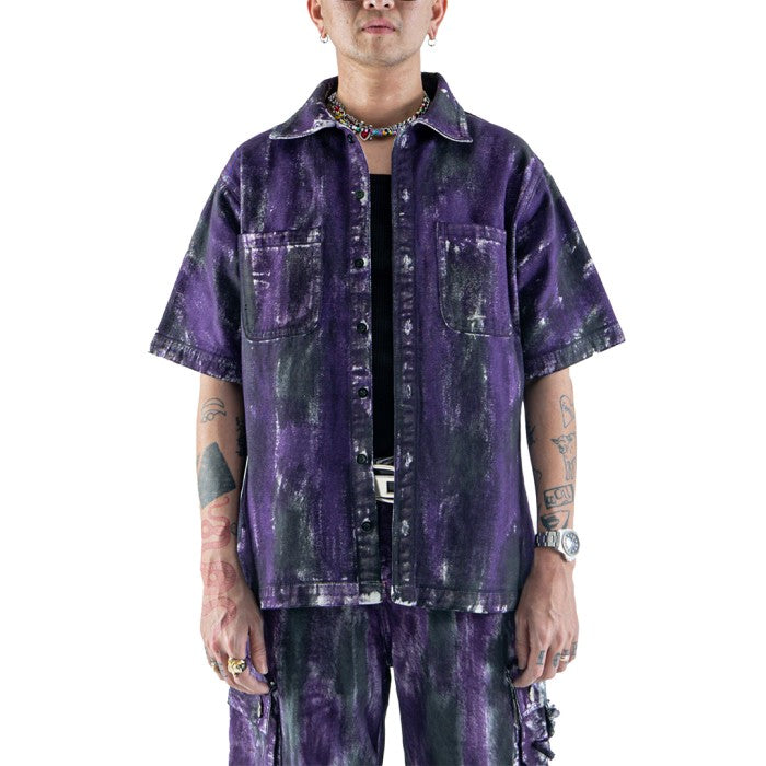 DENIMITUP embroidered work denim shirt - Chroma purple x Roycdc - Baju Pria