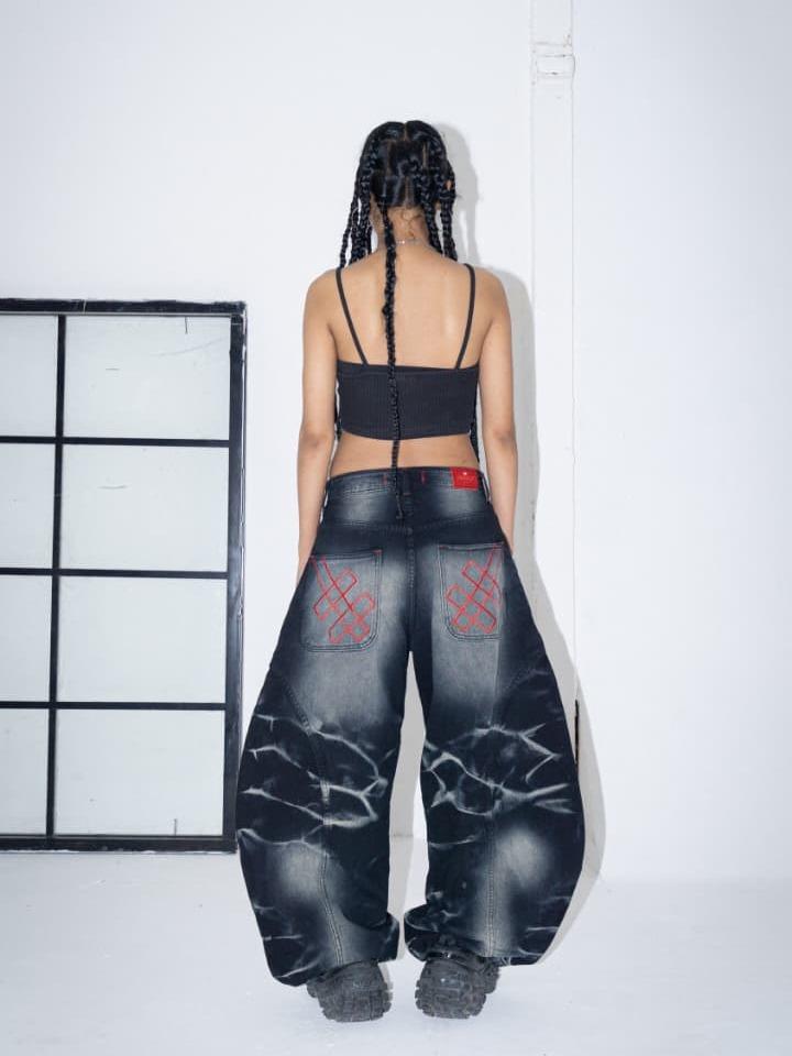 A1 Low Waist Wide Barrel Ladies Jeans -  Greyish Black