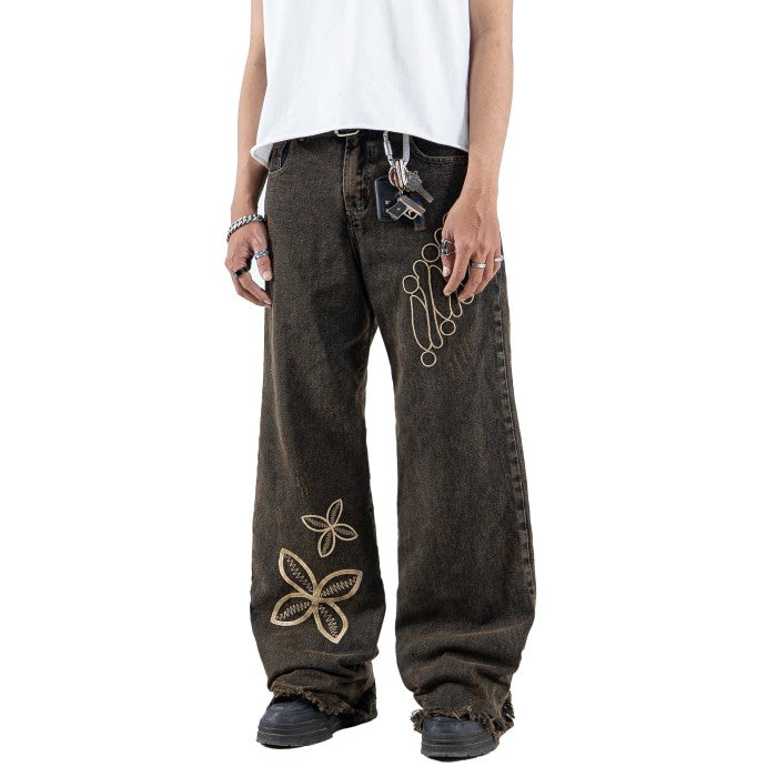 H1 Baggy Batik Embroidered - Snowish Cognac Brown - Celana Jeans