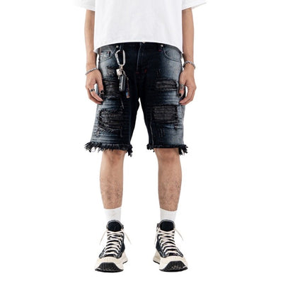 H1 quad leather short - Side stone black wash - Celana Jeans