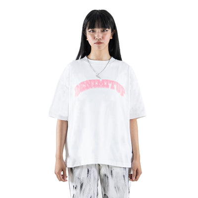 DENIMITUP Logo Tee - Pink On White - T-Shirt