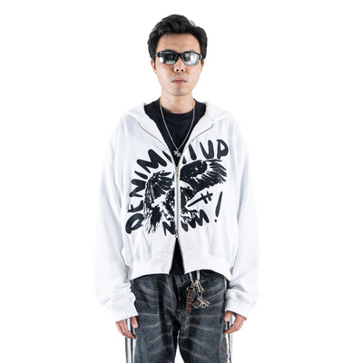 DENIMITUP Garuda Double Zip Hoodie - White - Hoodie