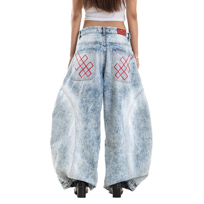 A1 Low Waist Wide Barrel Ladies Jeans - Grain Dual Ice Blue