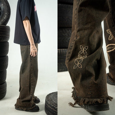 H1 Baggy Batik Embroidered - Snowish Cognac Brown - Jeans Pants