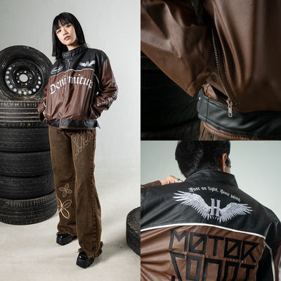 DENIMITUP motorsport leather jacket - Cognac Brown - Jacket