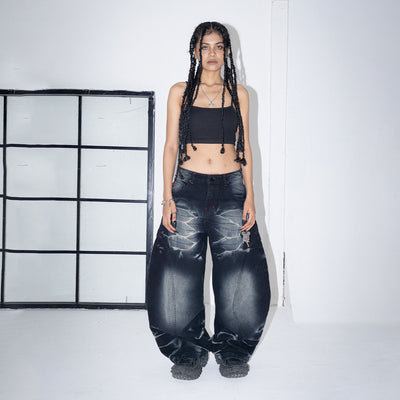 A1 Low Waist Wide Barrel Ladies Jeans -  Greyish Black