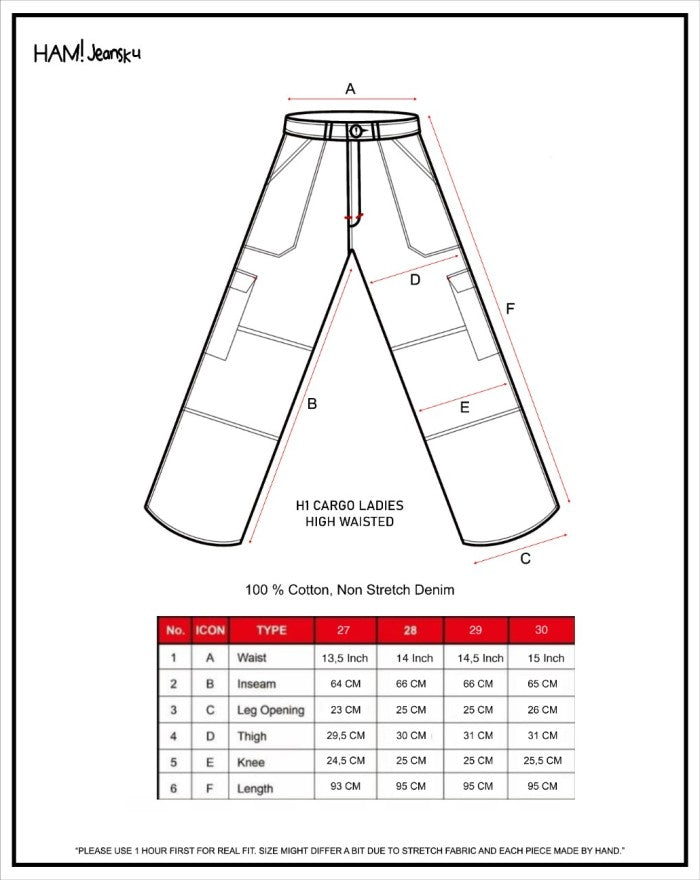 Size guide for H1 cargo ladies - Snow blue - Jeans Pants