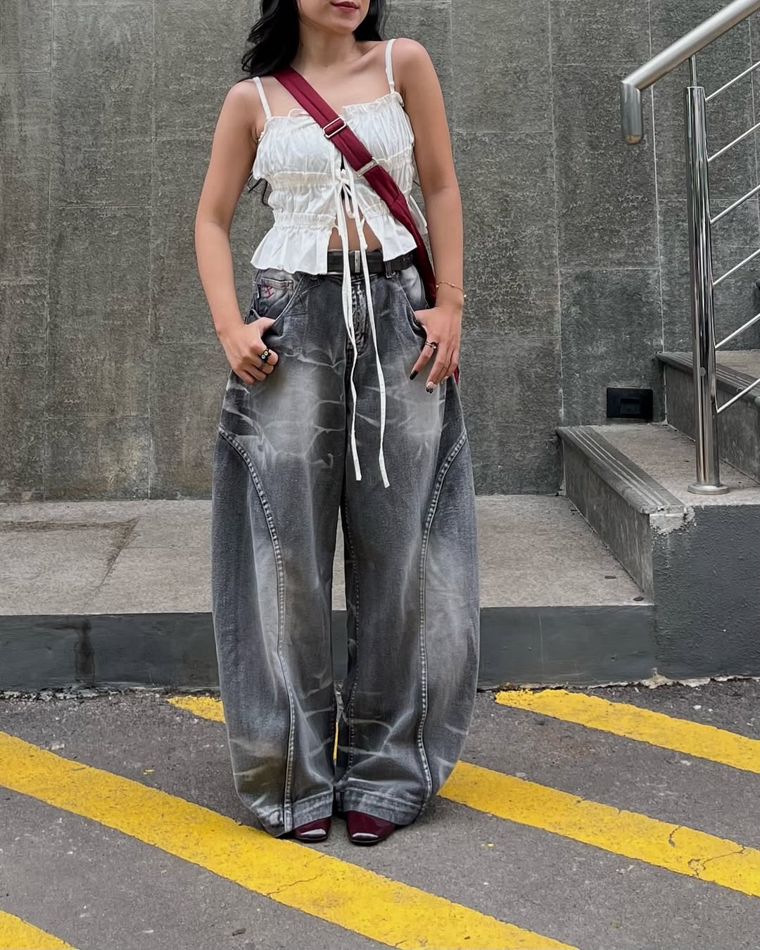 A1 Low Waist Wide Barrel Ladies Jeans - Titanium Grey