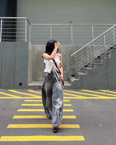 A1 Low Waist Wide Barrel Ladies Jeans - Titanium Grey