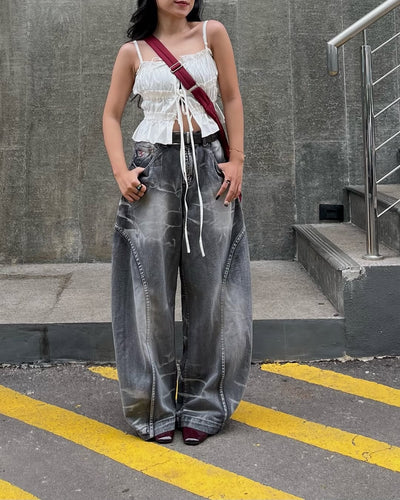 A1 Low Waist Wide Barrel Ladies Jeans - Titanium Grey