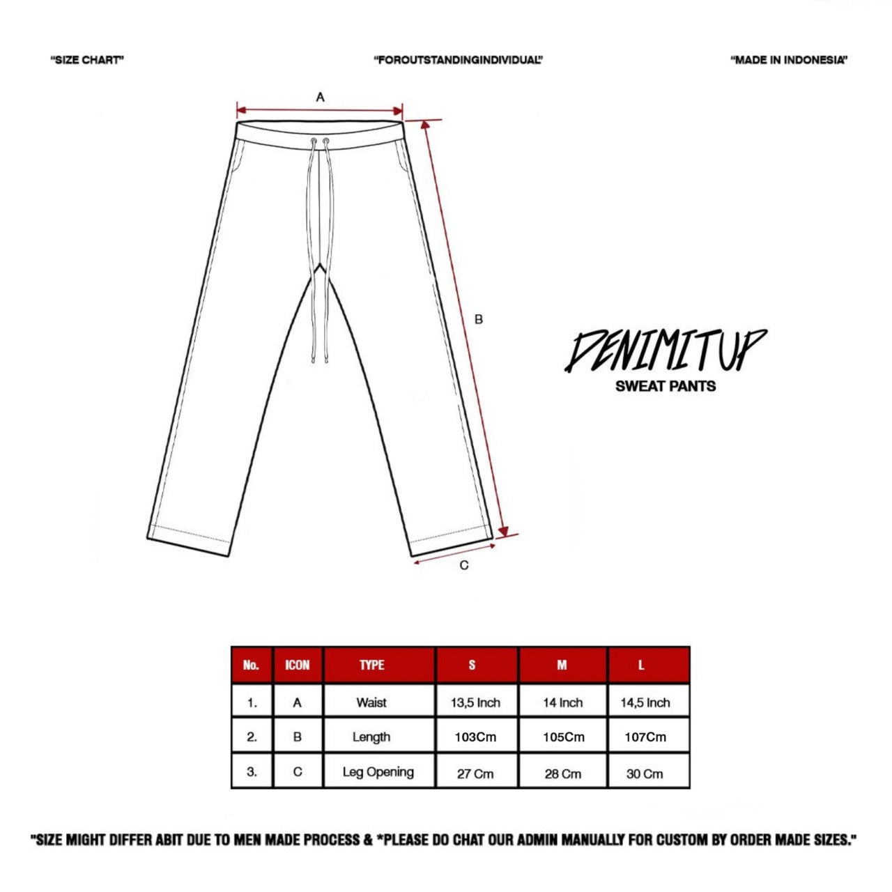 Size guide for DENIMITUP H zigzag sweat pants - Sonic Blue - Long Pants
